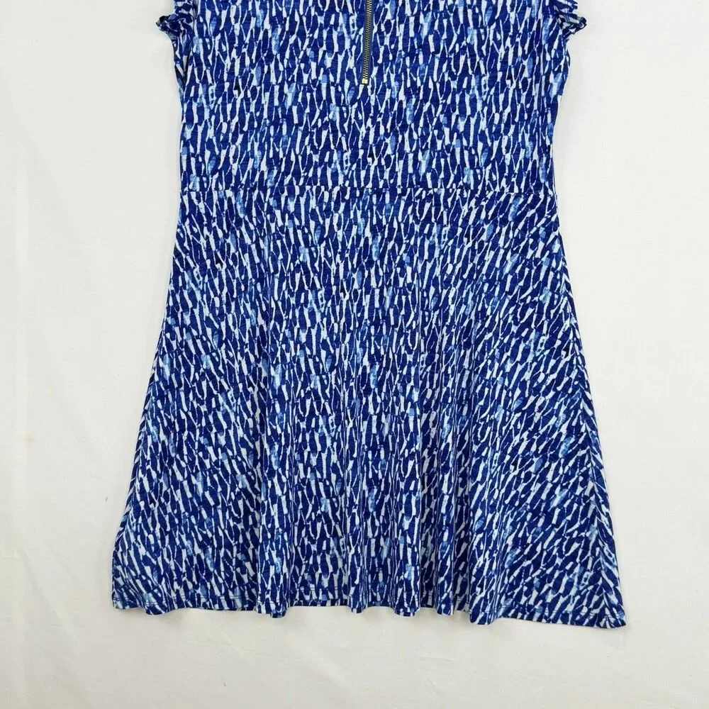 MICHAEL Michael Kors Womens Shift Dress Large Blue White Abstract Short Sleeve